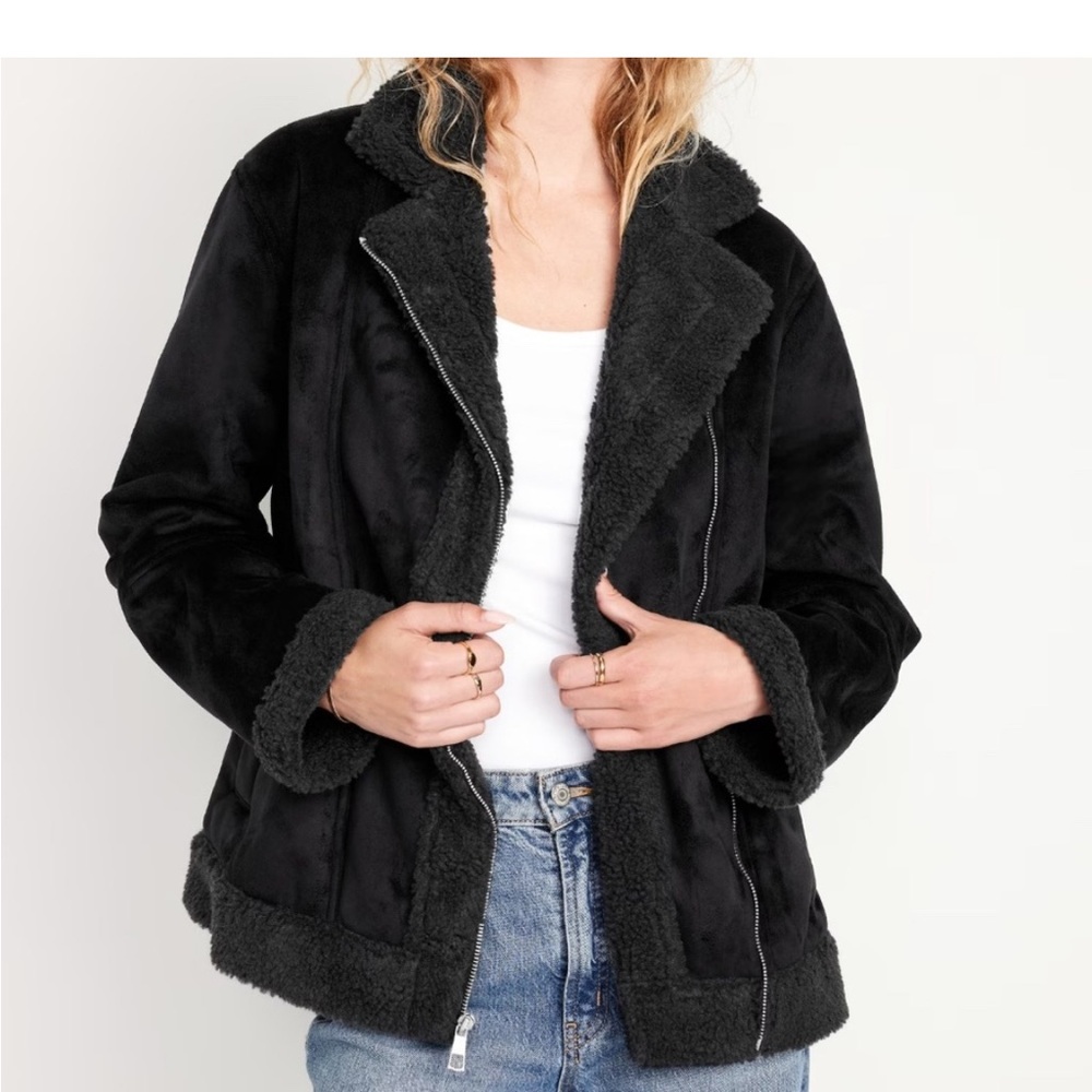 Black Sherpa-Lined Jacket